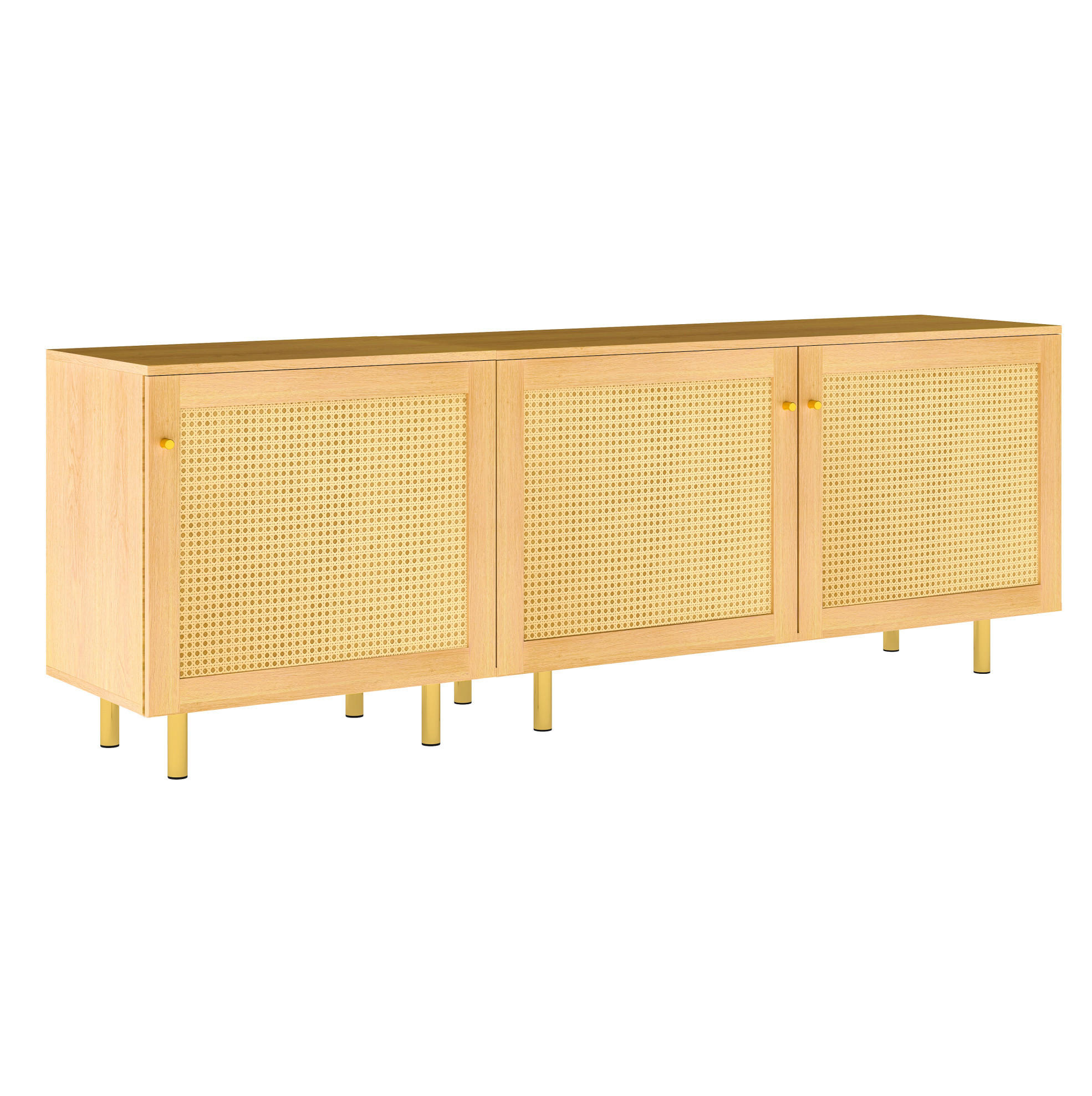 Modfu KOMODA z MDF 180x63x40 cm v přírodní barvě, modulární se 3 dvířky, zlatými úchytkami a praktickým úložným prostorem