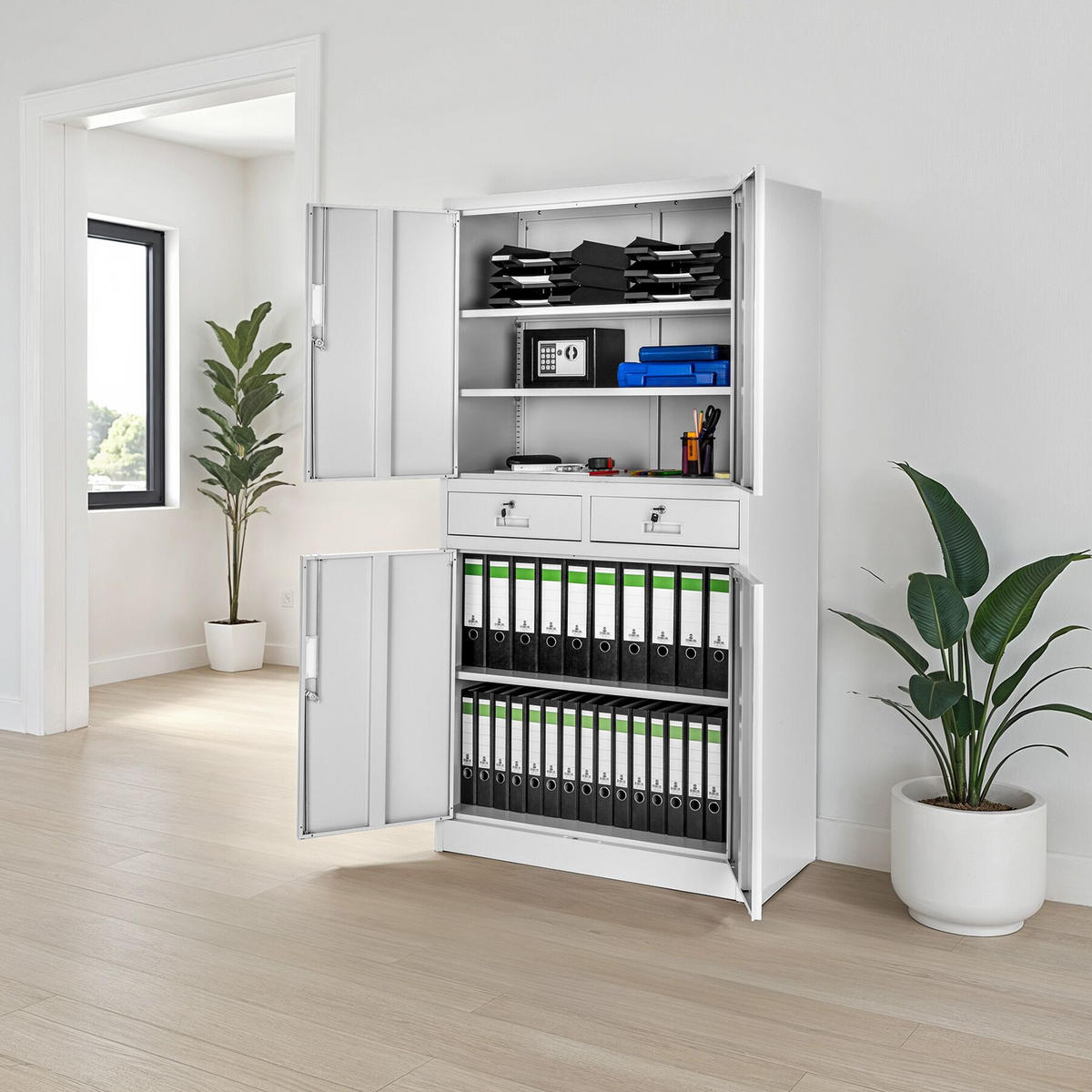 AKTENSCHRANK ,180 x 80 x 40 cm,hellgrau - Hellgrau, Metall (40/180/80cm) - tectake