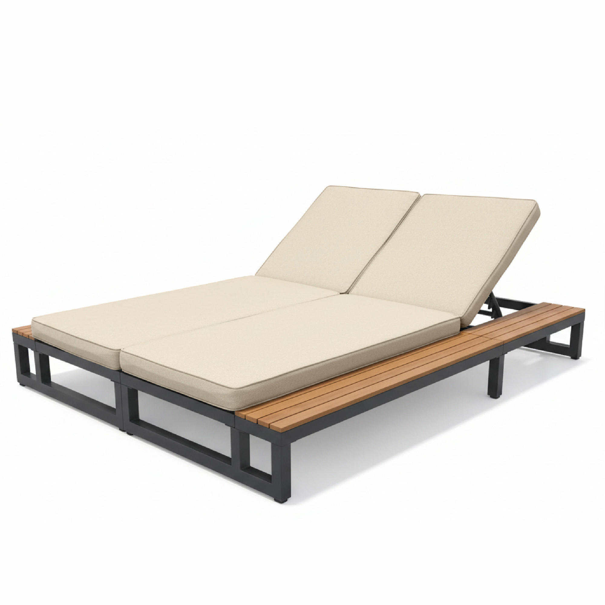 SONNENLIEGE aus Metall & wasserabweisendem Stoff 184x159x73 cm in Beige - Beige, Metall (159/73/184cm) - Modfu