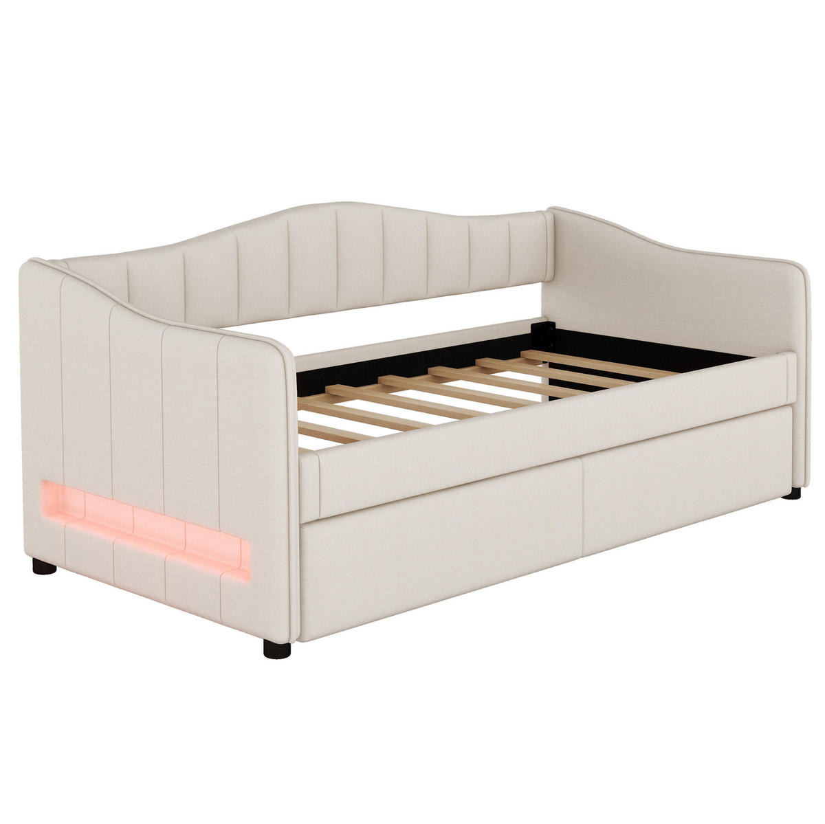 POLSTERBETT 90/190 cm aus PU mit USB-Ladefunktion LED und Stauraum Schwarz - Schwarz, Kunststoff (90/190cm) - Modenvie