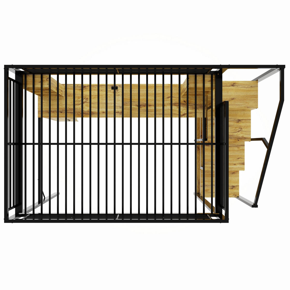 HOCHBETT Metall/MDF 140x200 cm Schwarz mit Schreibtisch, Schrank, Stauraumtreppe und USB-Anschluss - Schwarz, Metall (140/200cm) - Modfu