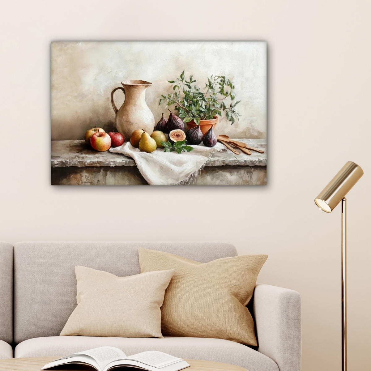 LEINWANDBILD Obst - Kräuter - Ländlich Wanddeko 90x60 cm - Naturfarben, Textil (90/60cm) - MuchoWow