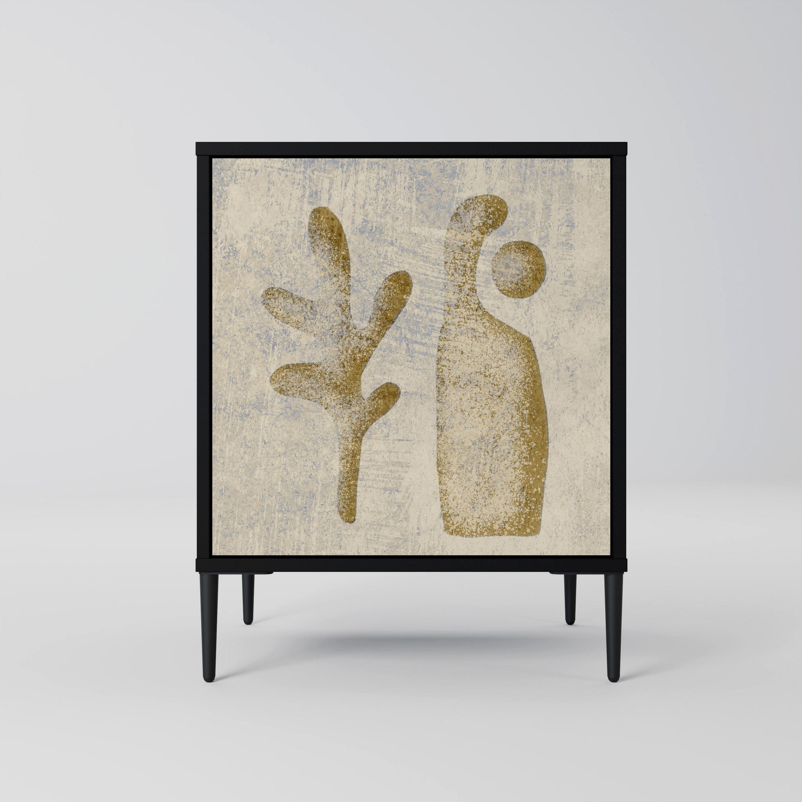 SIDEBOARD SAND SCULPTURES, Schwarz, 57,5x42x72,5 cm, Schwarze Metallfüße - Multicolor/Schwarz, Holzwerkstoff/Metall (57.5/72.5/42cm) - SpaceRebels
