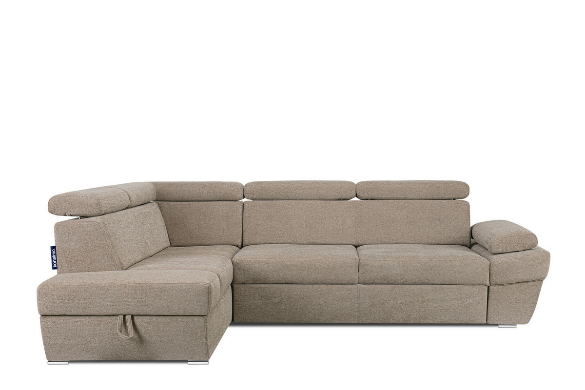 SCHLAFECKSOFA RATLO links 4/5-Sitzer mit Bettkasten, dunkelbeige - Beige/Silberfarben, Textil (270/190cm) - KONSIMO®