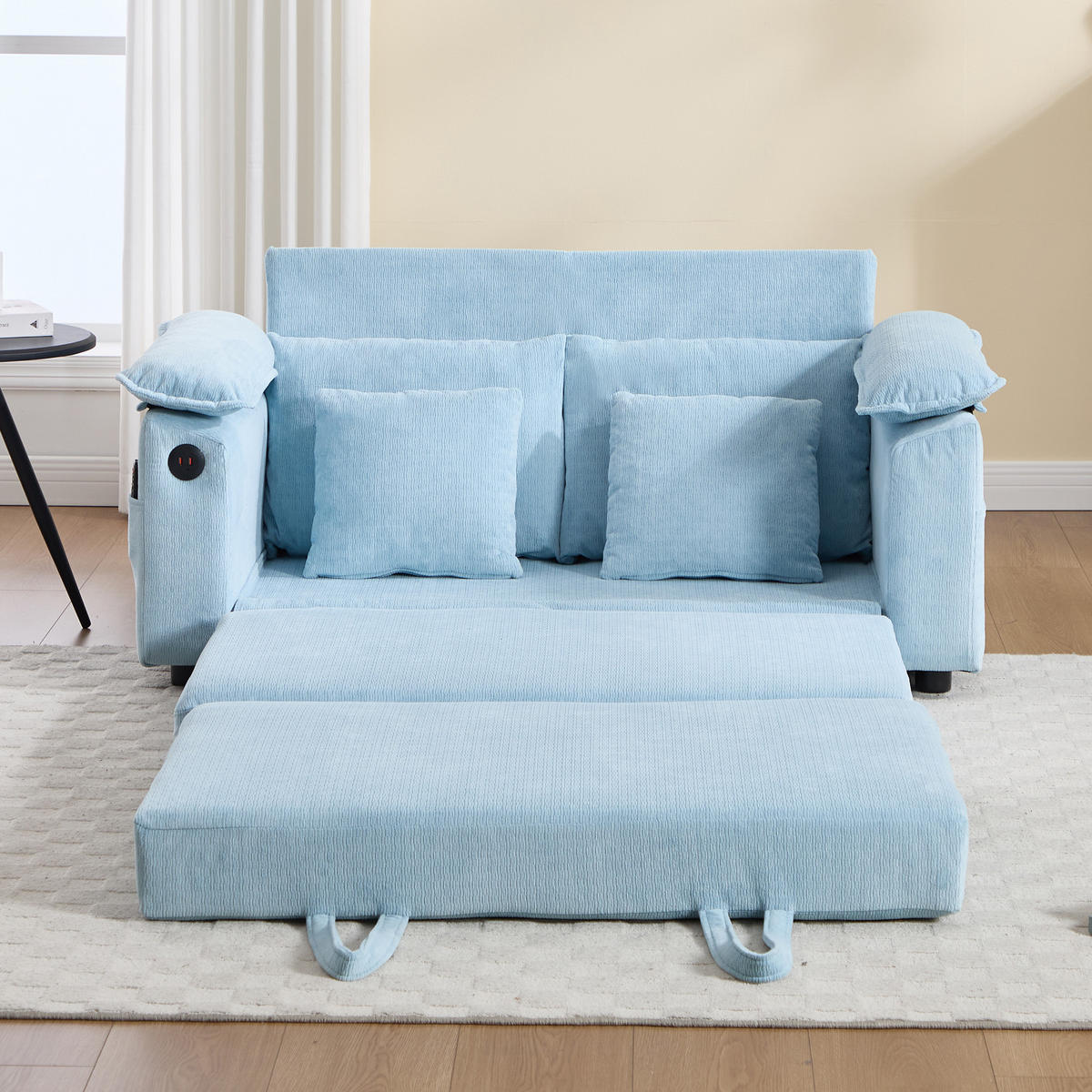 SCHLAFSOFA DE-34980 3-in-1 mit Ausziehbett Blau - Blau, Metall (66/80/135cm) - ComfortXL