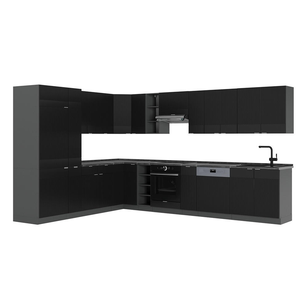 HÖRNKÖK Fame-Line, Svart randig/antracit, 347 x 257 cm, AP Antracit - Svart/Antracit, Träbaserade material (347/206.8/60cm) - Vicco