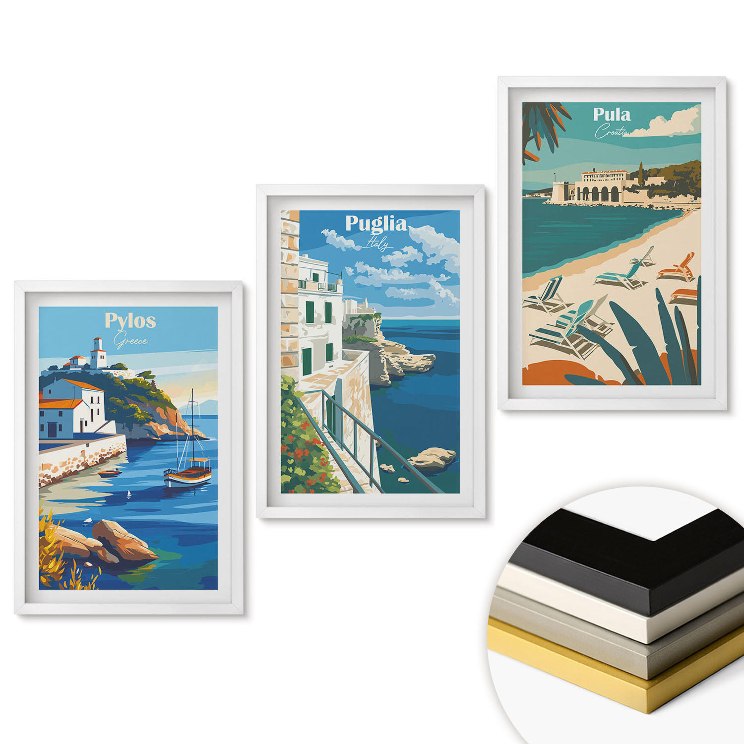 WANDBILDER 3er-Set - 40x60 cm Weißer Rahmen - Küstenlandschaften des Tourismus - Weiß, Kunststoff (40/60cm) - ArtPrintCave