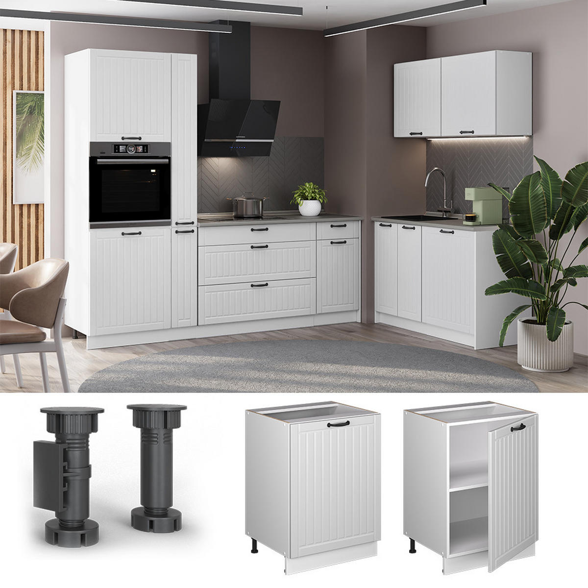KÜCHENUNTERSCHRANK Fame-Line, Weiß Landhaus/Weiß, 60 cm 1 Tür mit Arbeitsplatte - Weiß, Holzwerkstoff (60/82/60cm) - Vicco