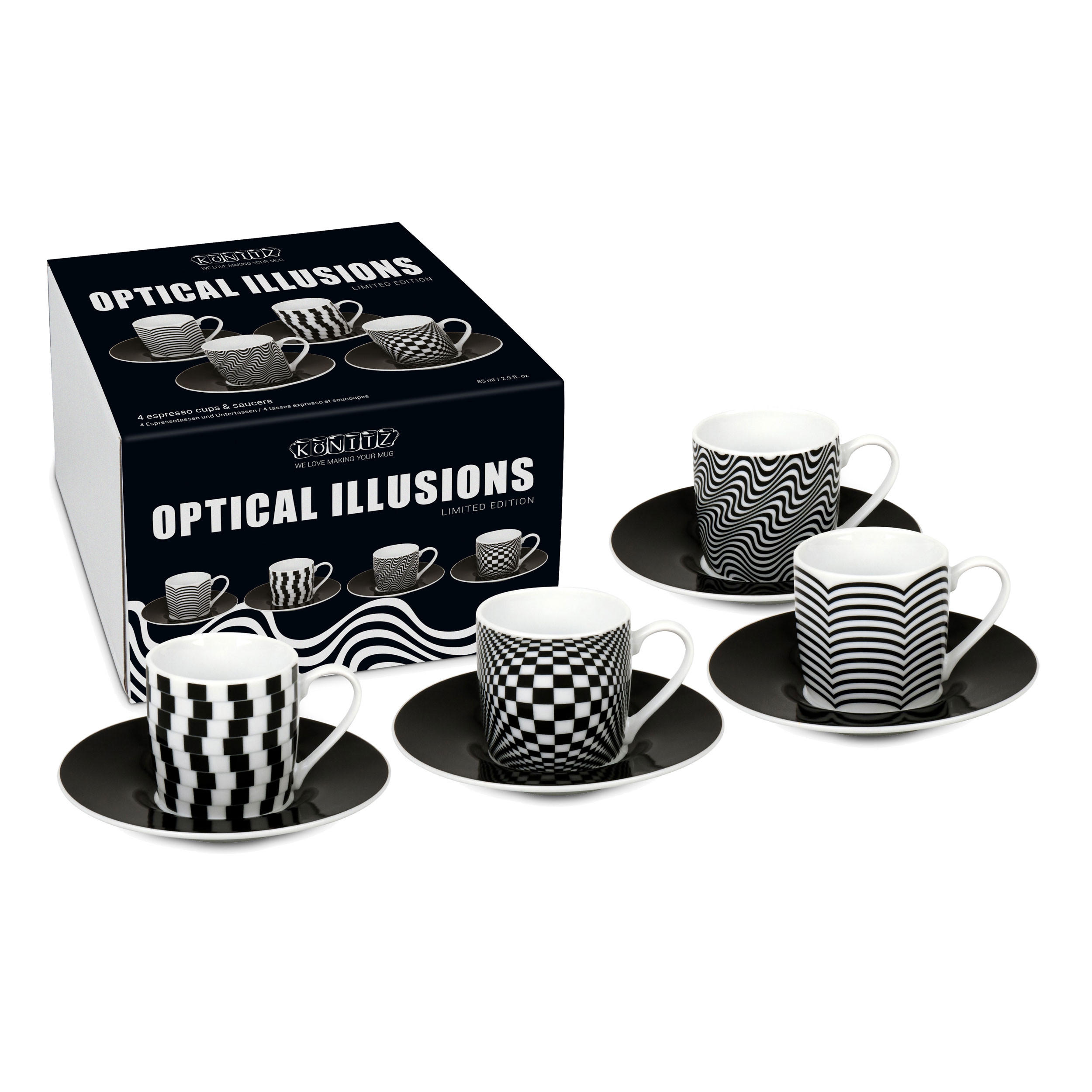 ESPRESSOTASSEN 4er Set Optical Illusions - Naturfarben, Keramik (0.09L) - Könitz