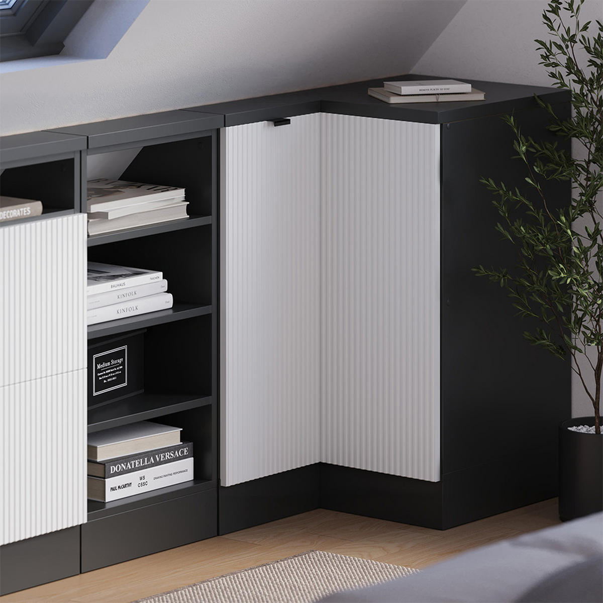 DACHSCHRÄGENSCHRANK ECKSCHRANK Rion Weiß Riffel 75.6 x 81.6 cm mit 1 Tür - Weiß, Holzwerkstoff (75.6/81.6/46cm) - Vicco