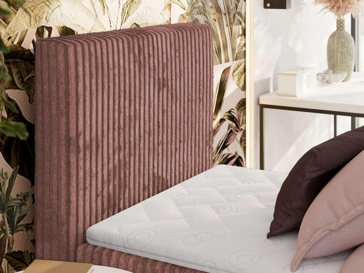 BOXBETT TILIANO 90/200 - Rosa Cord - H3 - Visco Topper - Links - Rosa, Textil (90/200cm) - MKS