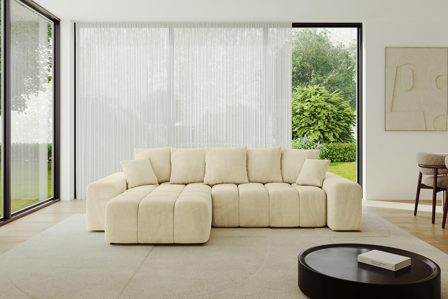 ECKSOFA Ottomane links/rechts ENIL-L 290x175x84 Beige Velours - Beige, Holzwerkstoff/Kunststoff (290/175cm) - ALTDECOR