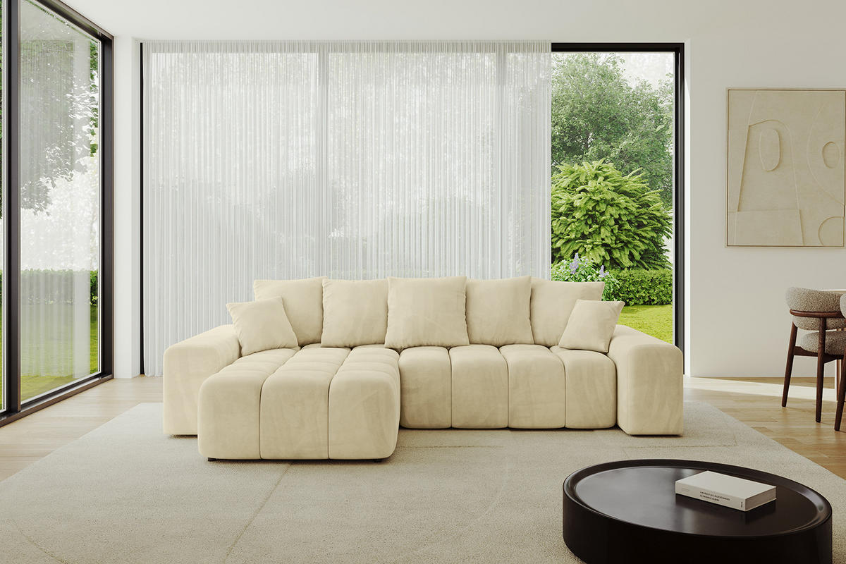 ECKSOFA Ottomane links/rechts ENIL-L 290x175x84 Beige Velours - Beige, Holzwerkstoff/Kunststoff (290/175cm) - ALTDECOR