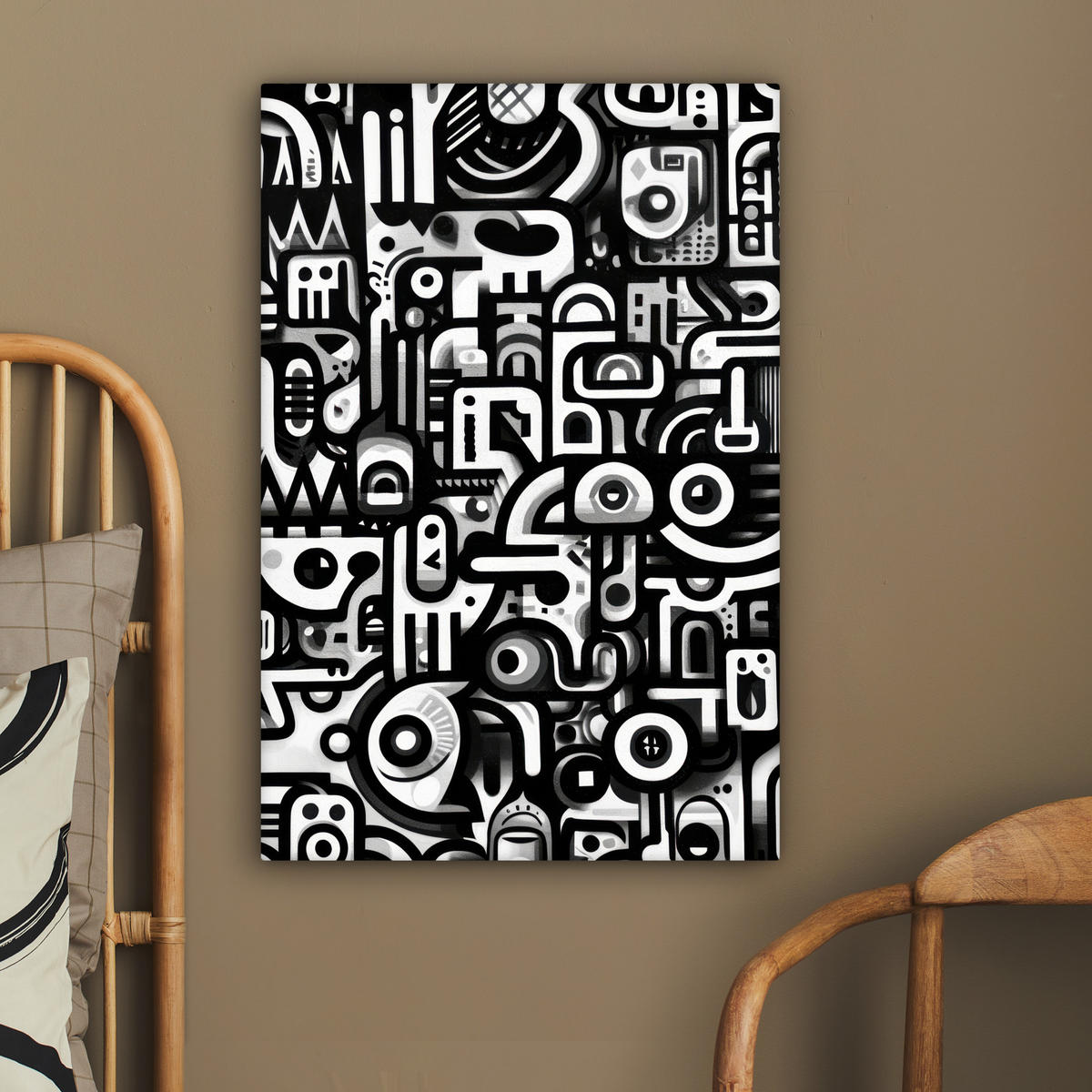 LEINWANDBILD Symbole - Abstrakt - Grafik - Schwarz Wanddeko 40x60 cm - Schwarz, Textil (40/60cm) - MuchoWow