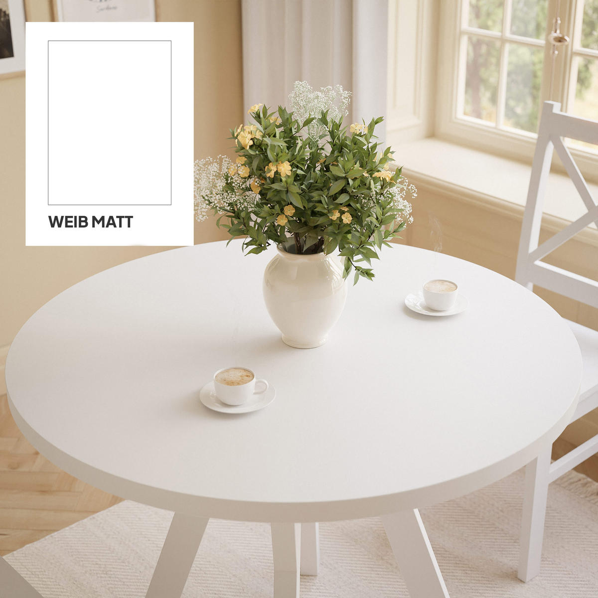 ESSTISCH YARA 100/76,5 cm Weiß - Weiß, Holzwerkstoff (100/100/76.5cm) - Idohome