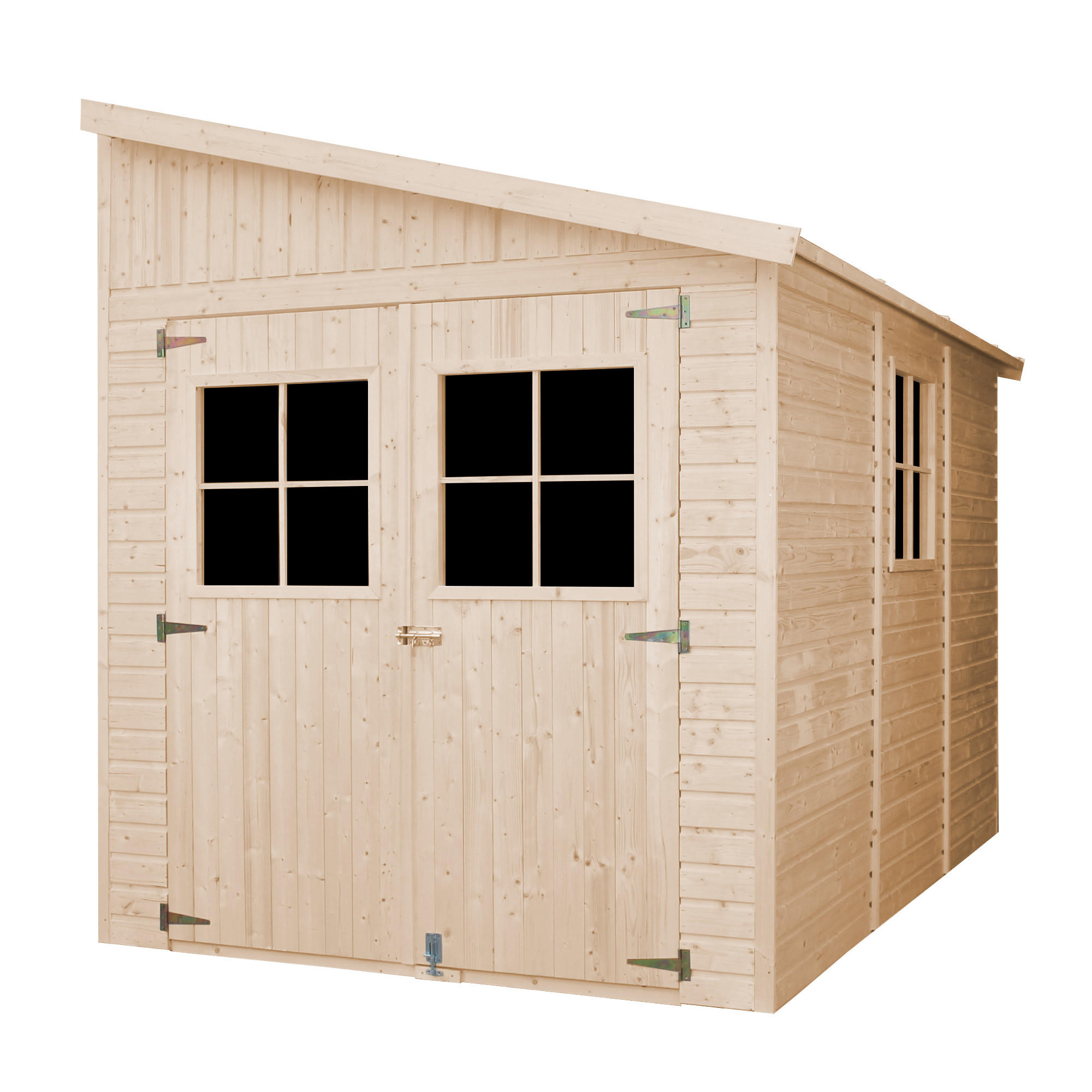 HOLZ-GARTHENHAUS (mit Seitenwand) MIT IMPRÄGNIERTEM BODEN -- H244x216x318 cm/6,2 m2 - M339A+M339G - Beige, Holz (218/251/297cm) - Timbela