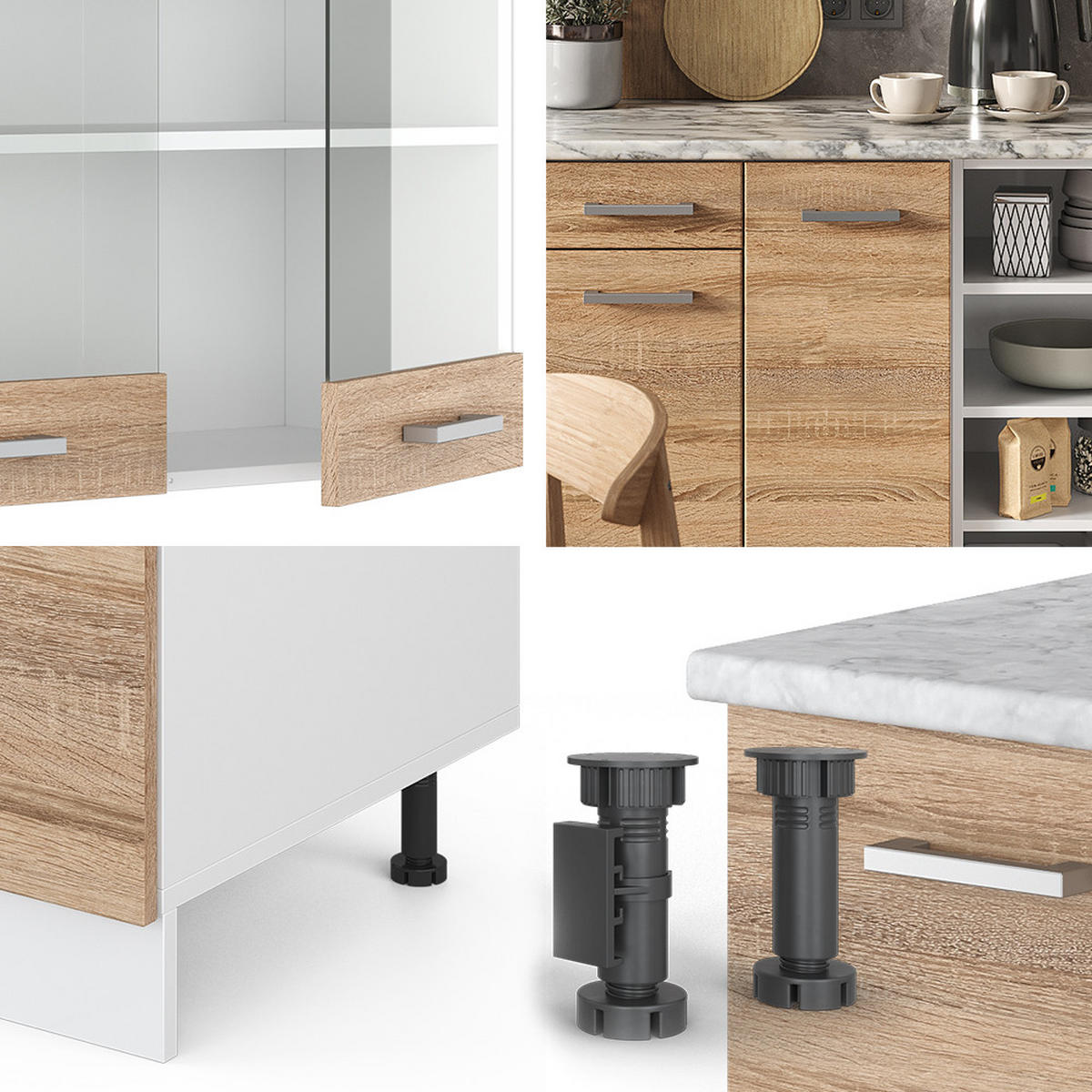 KÜCHENZEILE R-Line Sonoma/Weiß 240 cm, AP Eiche - Weiß/Sonoma Eiche, Holzwerkstoff (240/81.6/60cm) - Vicco