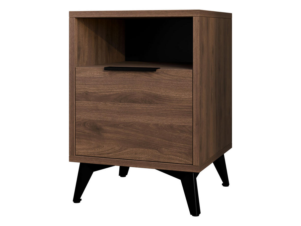 NACHTTISCH Xylix Bis 1SZ - Nussbaumfarben/Schwarz, Holzwerkstoff/Metall (44/60/40cm) - MIRJAN24