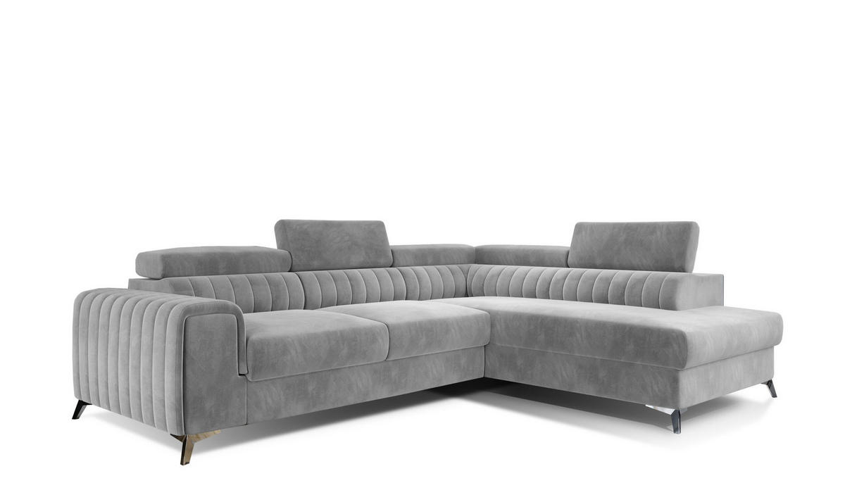 ECKSOFA - OLIVIER (Rechts, Silber) - Silberfarben, Textil (275/205cm) - Möblo