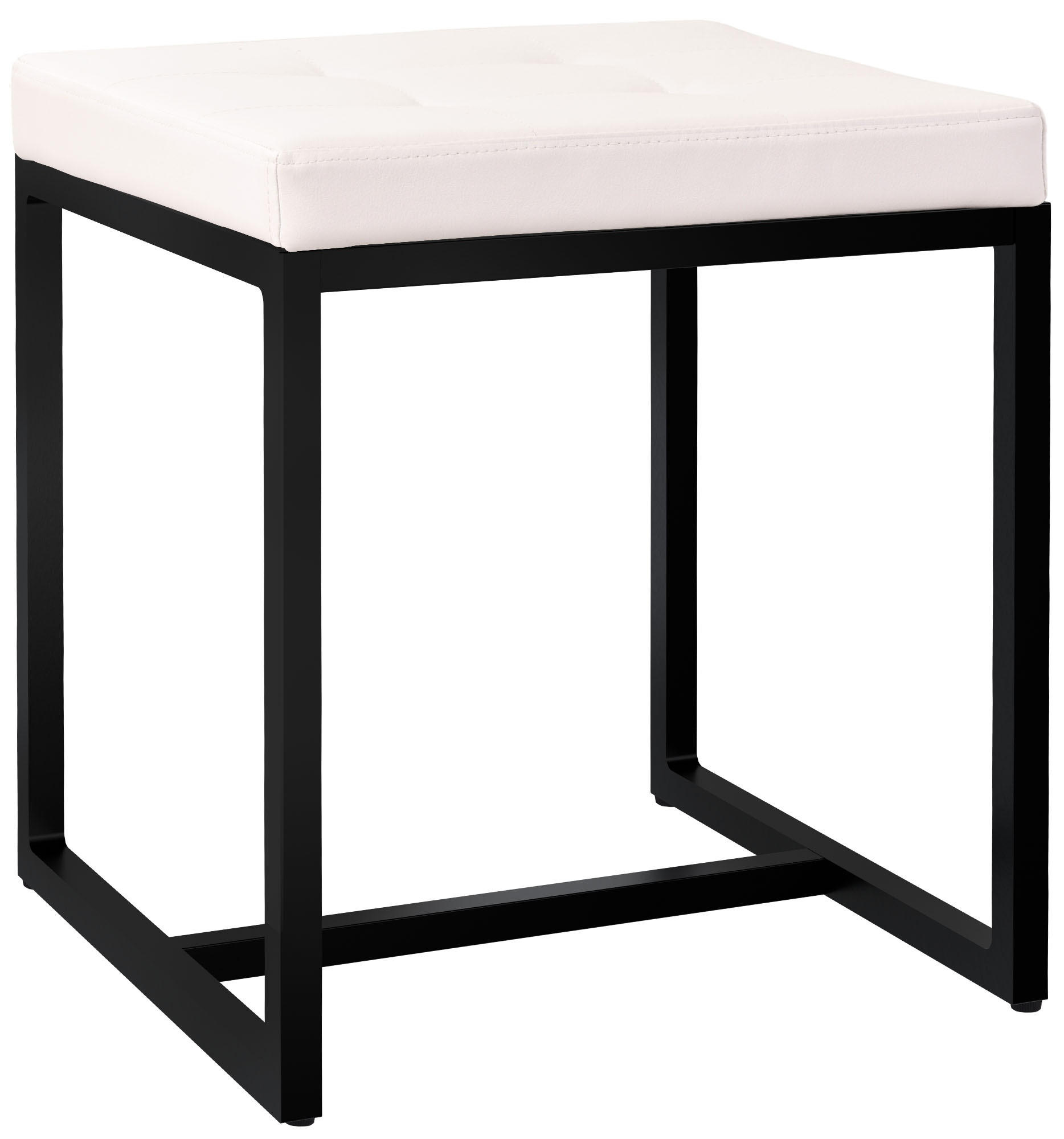 SITZWÜRFEL eckig 40/40/48 cm Lederlook creme - Creme/Schwarz, Textil/Metall (40/48/40cm) - CLP