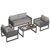 LOUNGESSESSEL-SET, 4er-Set, Seil, Kissen, Glasplatte, Grau - Grau, Metall