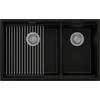SPÜLBECKEN Praga Slim Duo, 2-er set Schwarz 76/47 cm 2 Becken + Ablauf-Set + Aufrollbare Abtropffläche ab 80er Unterschrank - Chromfarben/Schwarz, Kunststoff (76/20/47cm) - Primagran