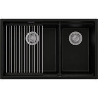 SPÜLBECKEN Praga Slim Duo, 2-er set Schwarz 76/47 cm 2 Becken + Ablauf-Set + Aufrollbare Abtropffläche ab 80er Unterschrank - Chromfarben/Schwarz, Kunststoff (76/20/47cm) - Primagran