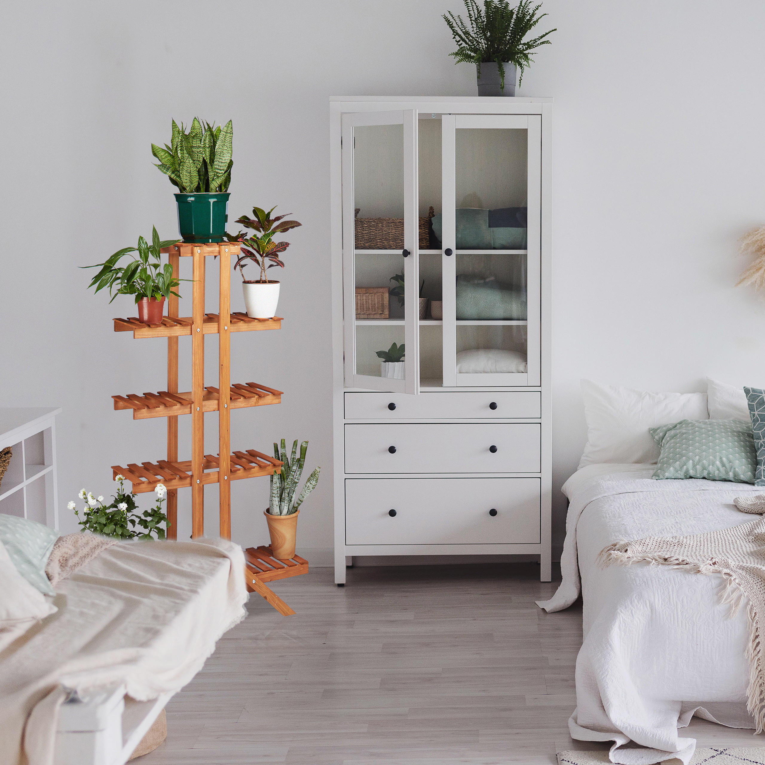BLUMENTREPPE - Hellbraun, Holz (83/142.5/28.5cm) - Relaxdays