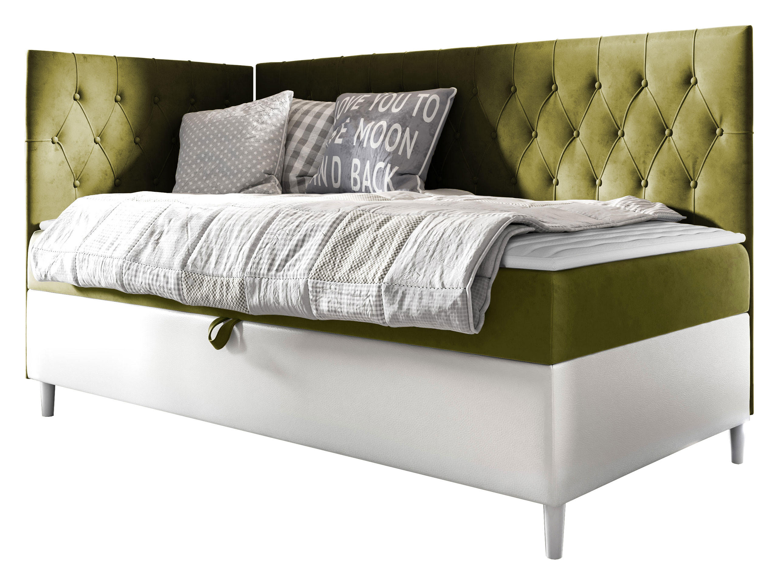BOXBETT Filip Junior 3, Seite zum Öffnen des Bettkastens: Links - Weiß/Grün, Holz (90/200cm) - MIRJAN24