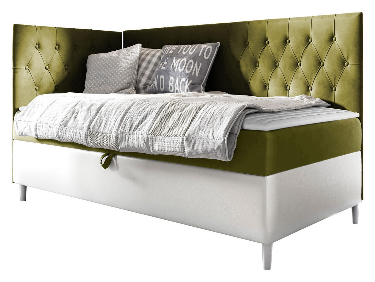 BOXBETT Filip Junior 3, Seite zum Öffnen des Bettkastens: Links - Weiß/Grün, Holz (100/200cm) - MIRJAN24
