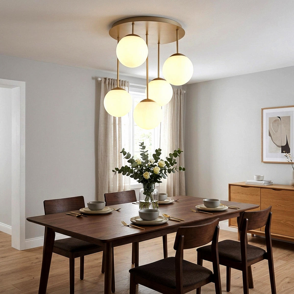 DECKENLEUCHTE HARMON Metall champagnerfarben matt, Opal - Champagner, Glas (37.5/37.5/51cm) - Globo Lighting
