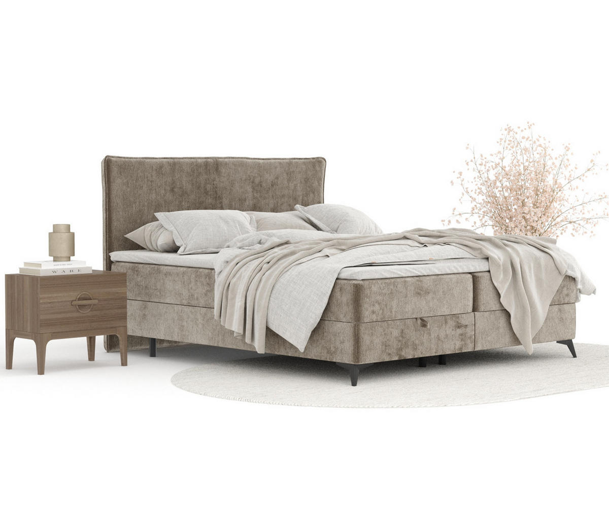 BOXBETT Peru Beige 140/200 cm im Chenille-Stoff - Beige/Schwarz, Holz/Holzwerkstoff (140/200cm) - Maison de Reve