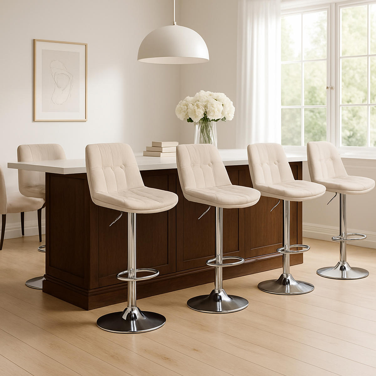 BARHOCKER Laura Stoff chrom creme - Chromfarben/Naturfarben, Textil/Metall (46/113/54cm) - TPFLiving