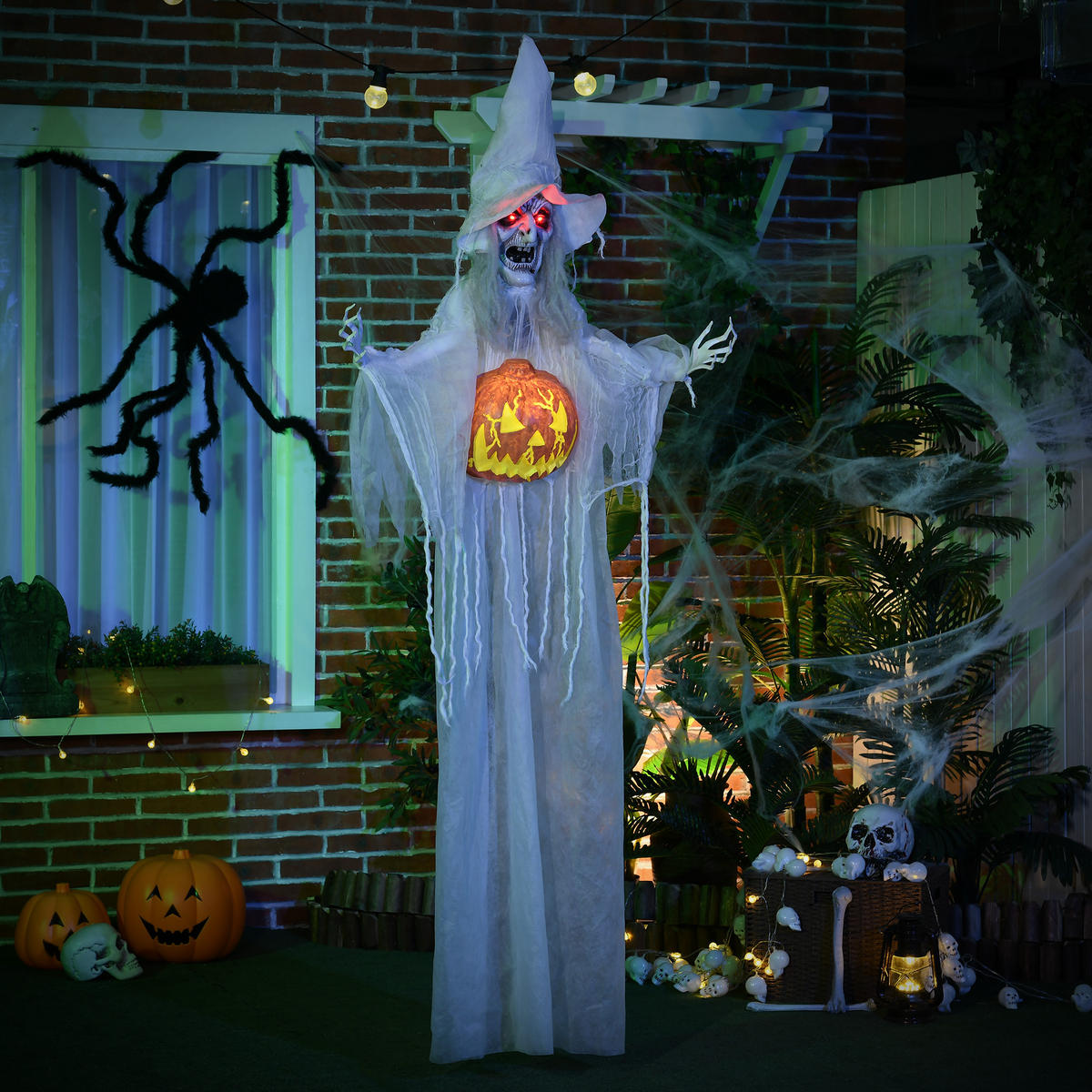 183CM Halloween Dekoration Halloween-Geist mit LED-Lichter, Horror-Geräusche - Weiß, Kunststoff (18/183/60cm) - HOMCOM