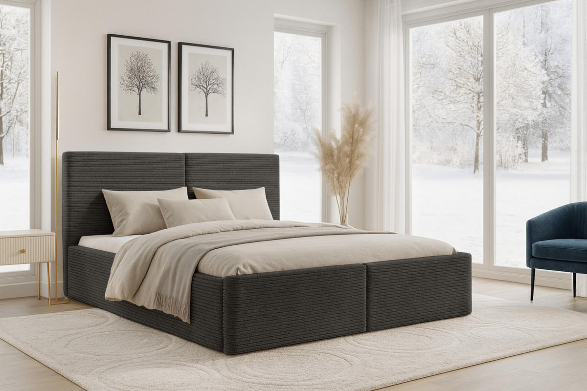 POLSTERBETT BEN 140/200 in Cord Anthrazit - Grau, Holz/Holzwerkstoff (140/200cm) - Deine Möbel 24