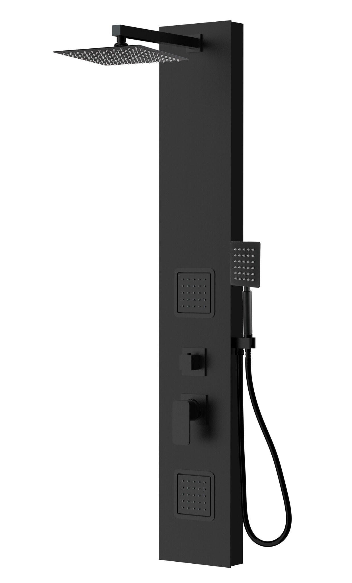 DUSCHPANEEL Hudson mit Mischbatterie Schwarz PVC – 120 x 20 cm - Schwarz, Holz (20/120/7cm) - Badplaats