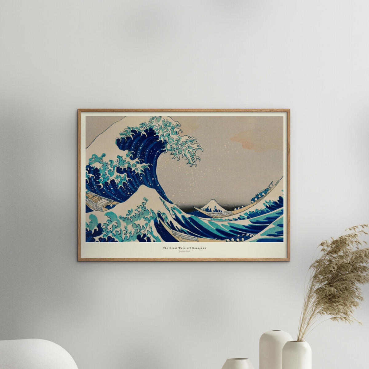 POSTER mit Rahmen A.P. Atelier - The Great Wave off Kanagawa - Blau/Eichefarben, Holz/Papier (50/70cm) - Poster&Frame