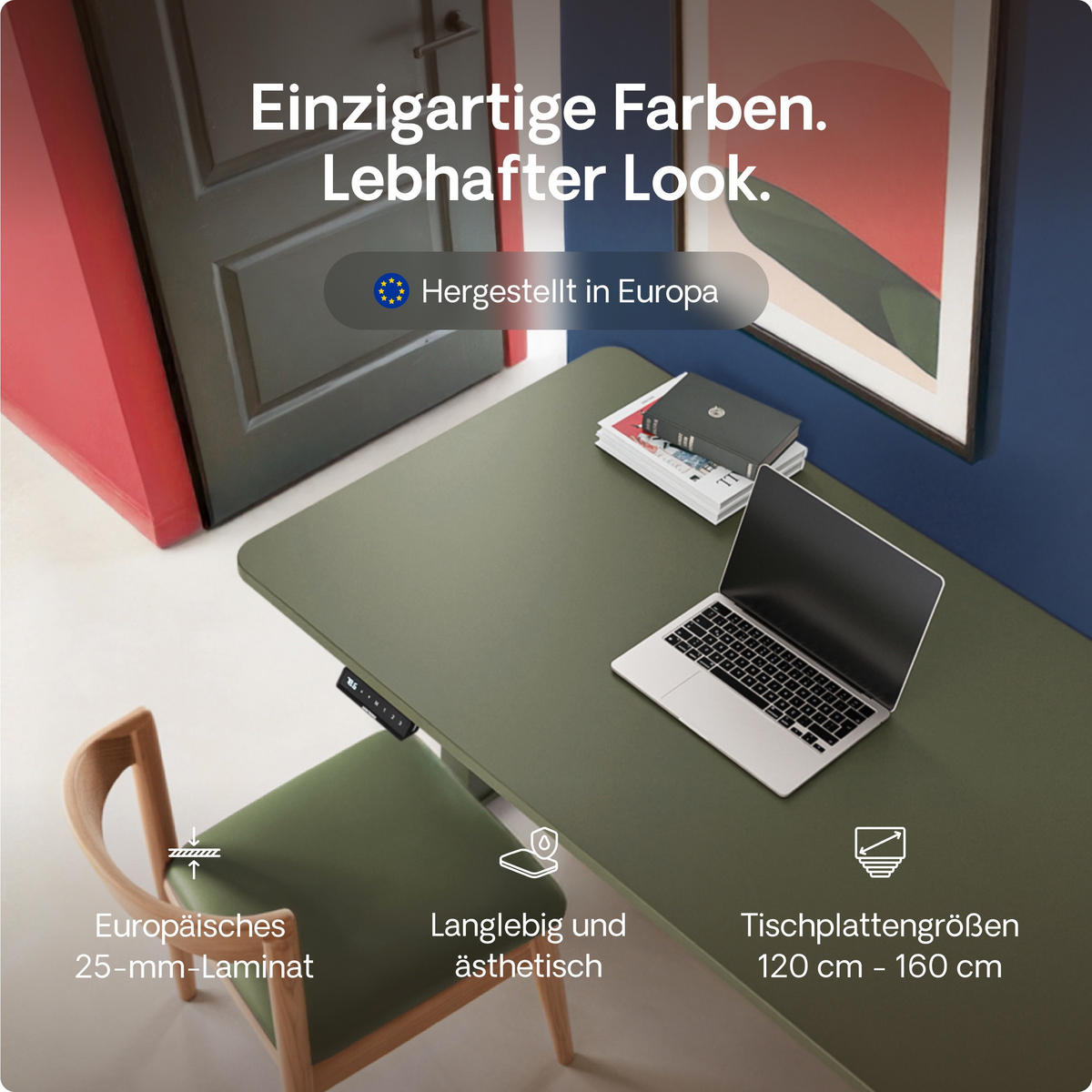 SCHREIBTISCH Elektrisch Höhenverstellbarer HomeOne 120x60cm Grün/Grün mit Memory-Funktion, Anti-Kollisions Technologie - Grün, Holzwerkstoff (60/120/72cm) - Desktronic
