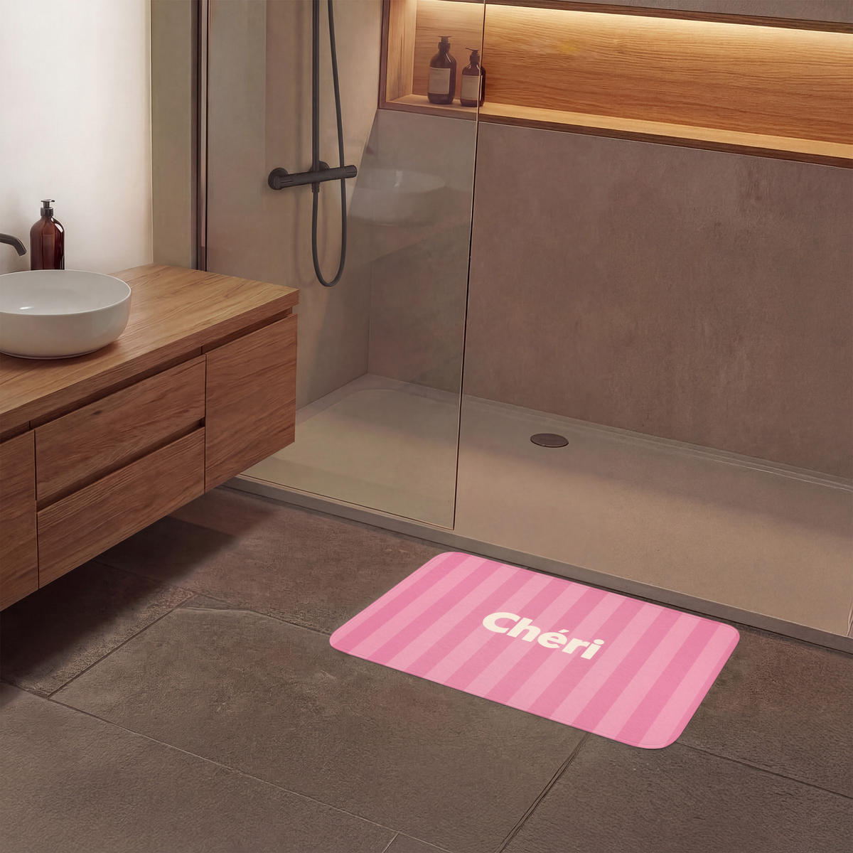 KOUPELNOVÁ PŘEDLOŽKA Pruhované - růžové - Chéri 80x50 cm - růžová, textil/plast (80/50cm) - OnlyWow