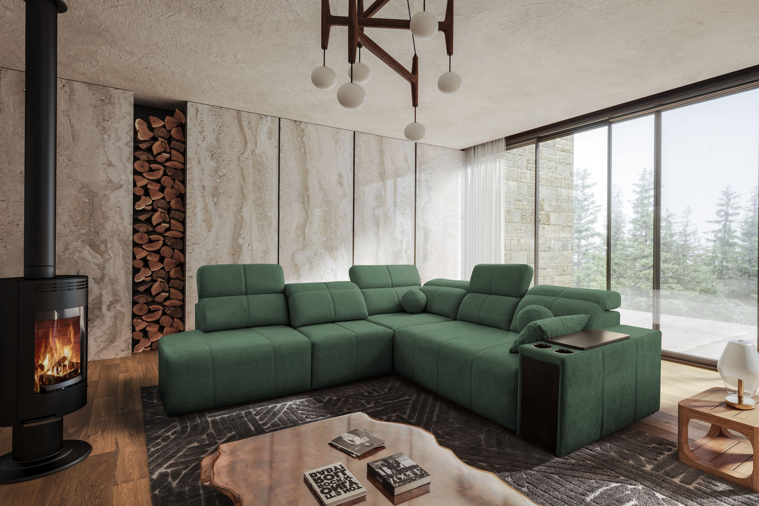 ECKSOFA Mindy IX Mit Schlaffunktion, Verstellbarer Rückenlehne Stoff Verita Grün Links - Grün, Holz (288/300cm) - Kaiser Möbel