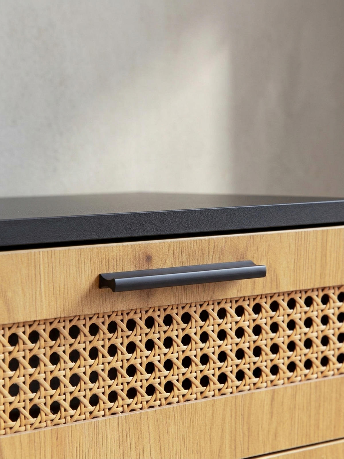 SIDEBOARD – Schwarz, 80x86,5x40 cm, mit Wiener Geflecht, 2 Türen, Schubladen, hoch - Schwarz, Holzwerkstoff/Metall (80/87/40cm) - KADIMA DESIGN