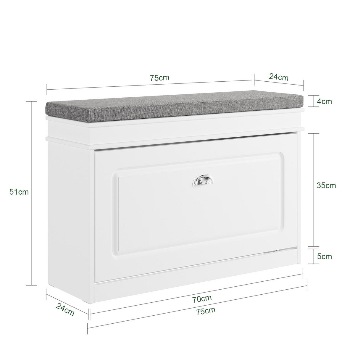 SCHUHBANK mit Sitzkissen und Klappe, Weiß 75x51x24cm - Weiß, Holzwerkstoff (75/51/24cm) - SoBuy