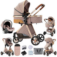 KINDERWAGENSET 3-in-1 mit Autositz, höhenverstellbarer Rückenlehne, wendbarem Sitz, Federung, Verdeck mit UV-Schutz für Babys, khaki - Hellbraun, Metall (80/60cm) - Kaket