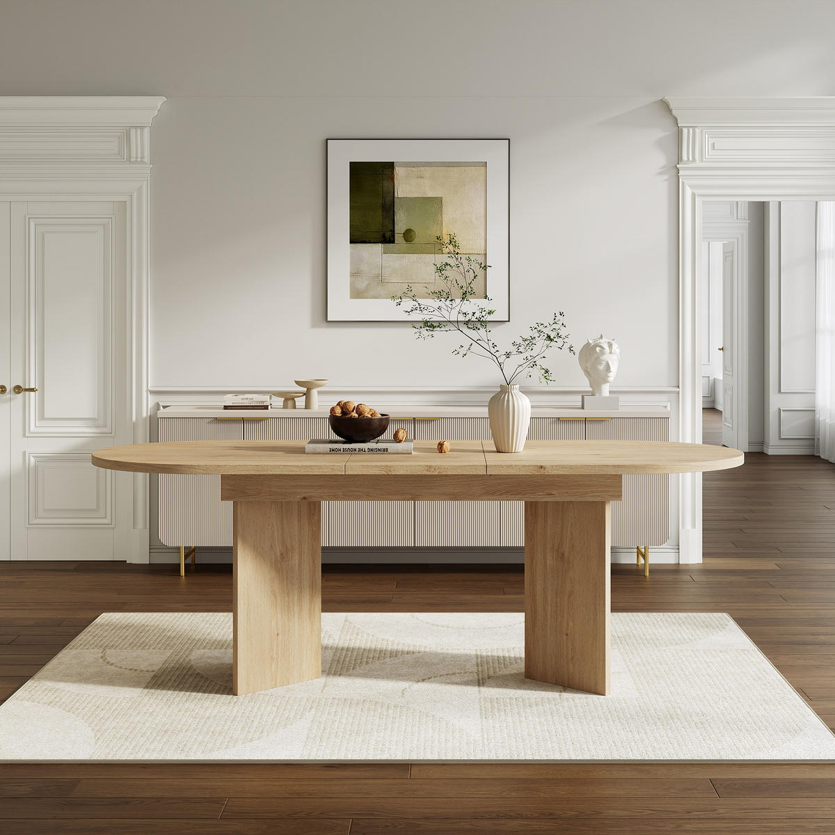 ESSTISCH Set ausziehbar mit 6 Stühlen – Holzoptik & Polsterstuhl - Eichefarben, Holzwerkstoff (160/76/80cm) - Urban Meuble