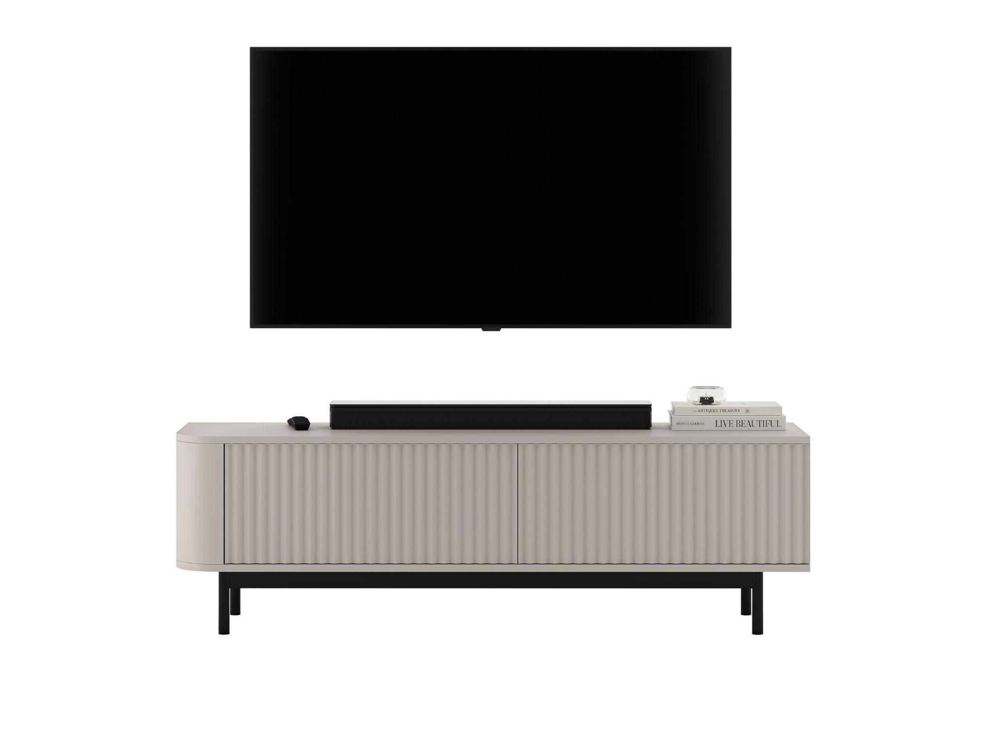 TV stolek Aurora kašmírový matný 140 cm s kovovým rámem - černá/kašmírová, kov/kompozitní dřevo (140/44/35cm) - Meble Lindner