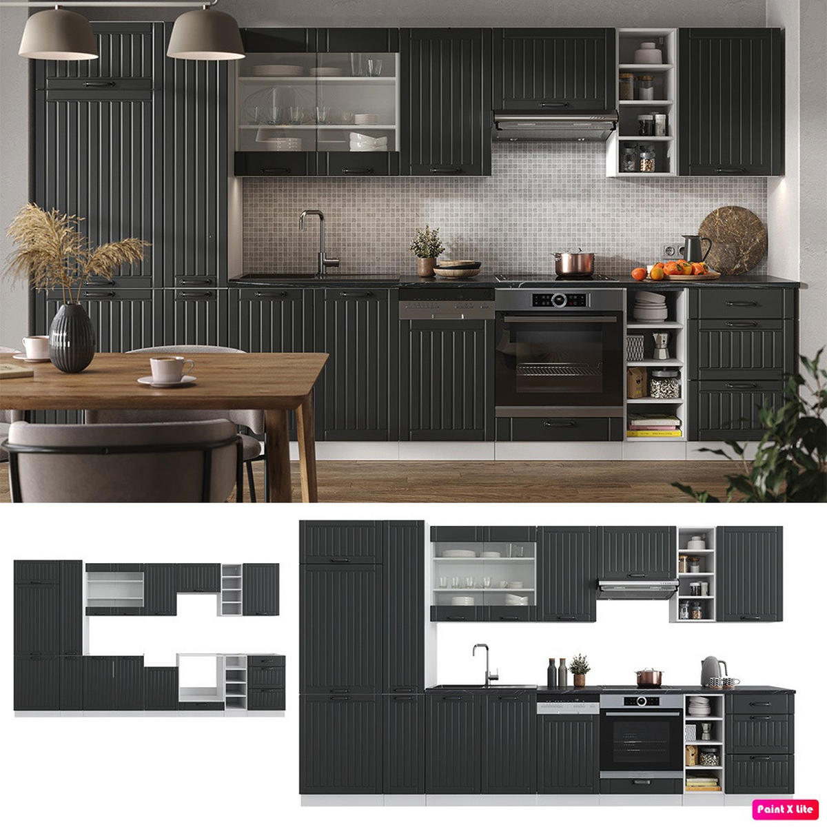 KUHINJA Fame-Line Antracitna podeželska hiša/bela 355 cm , DP Antracit - temno siva/bela, leseni material (355/206.8/60cm) - Vicco