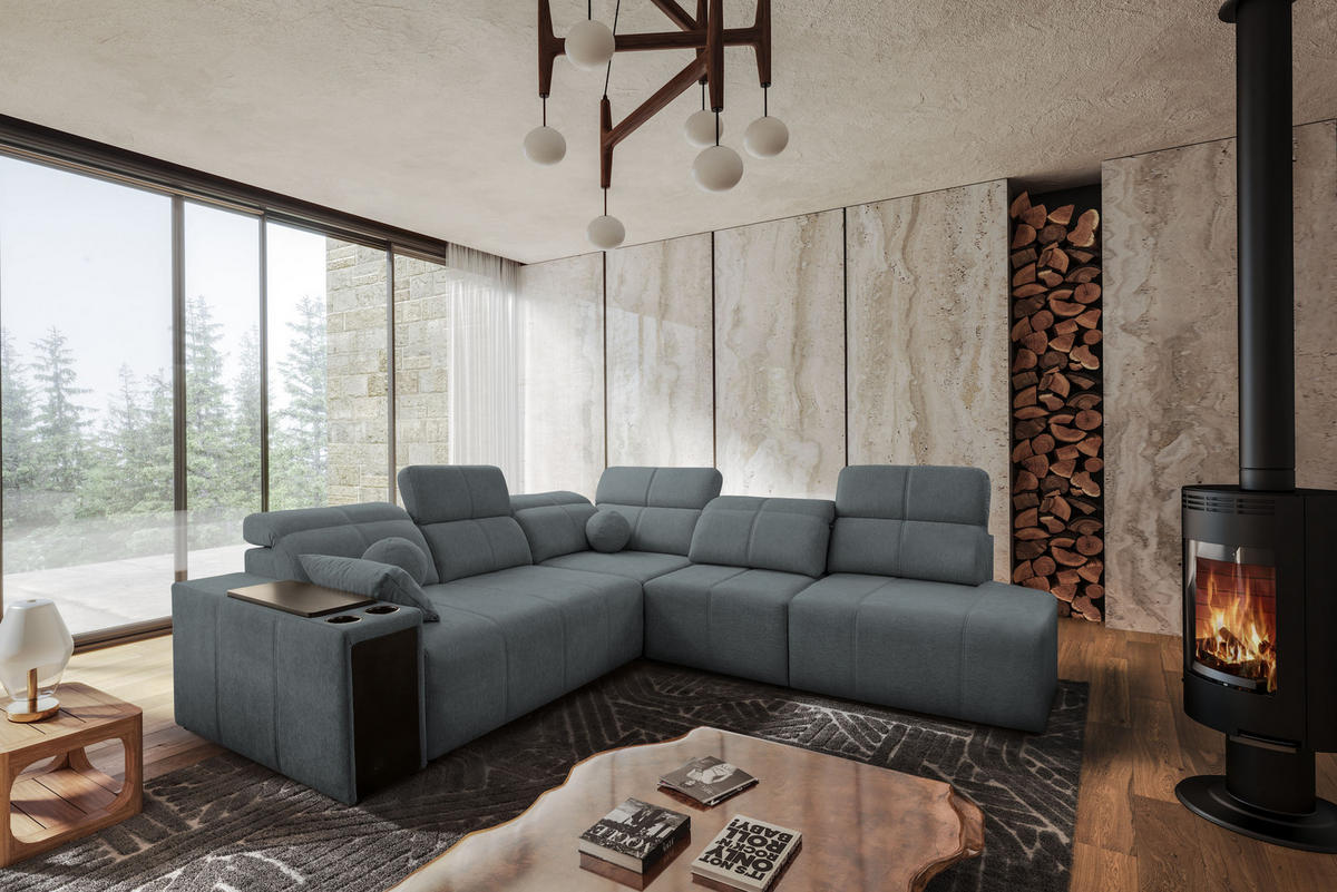 ECKSOFA Mindy IX Mit Schlaffunktion, Verstellbarer Rückenlehne Stoff Verita Dunkelgrau Rechts - Dunkelgrau, Holz (300/288cm) - Kaiser Möbel