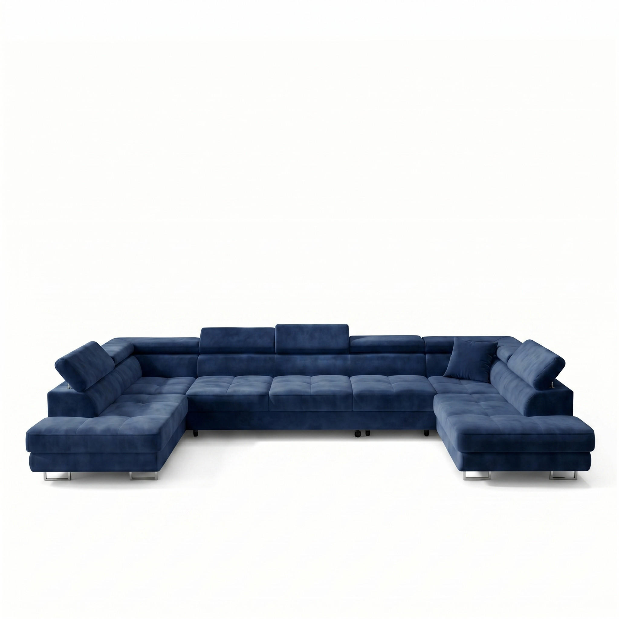 ECKSOFA U-Form WILD MAXI U2 mit Schlaffunktion 125x329 Velours Dunkelblau - Chromfarben/Dunkelblau, Holz/Textil (400/90/203cm) - Muffo