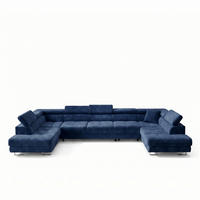 ECKSOFA U-Form WILD MAXI U2 mit Schlaffunktion 125x329 Velours Dunkelblau - Chromfarben/Dunkelblau, Holz/Textil (400/90/203cm) - Muffo