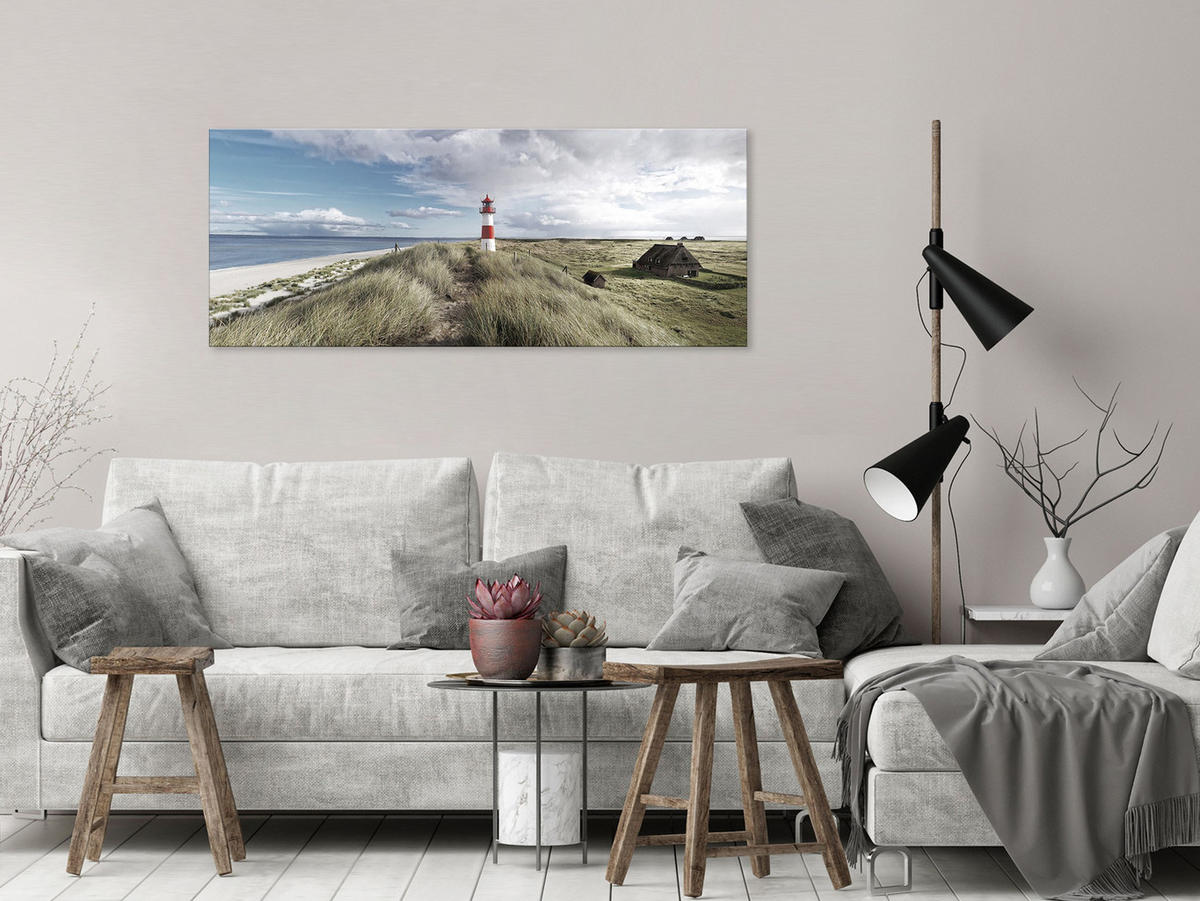 GLASBILD 125x50 cm Strand Leuchtturm Sylt - Beige, Glas (125/50cm) - artissimo